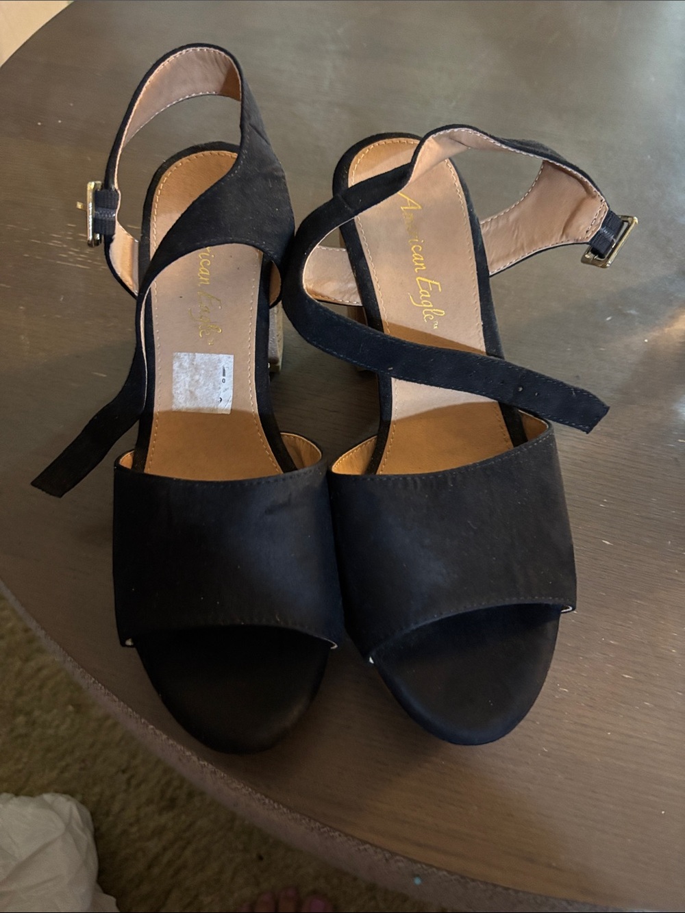 American Eagle Outfitters Black Suede Open-Toe Ankle Strap Heels